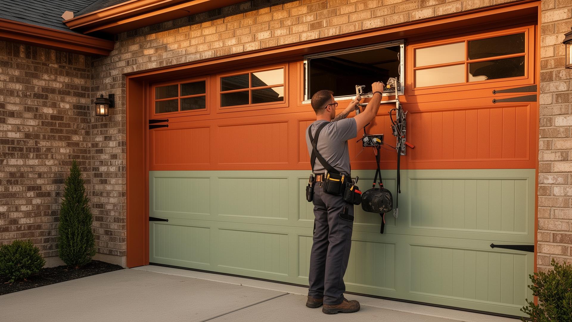 Professional garage door technician at work